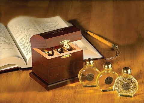 Span-Anointing Oil-Wood Treasure Box W/3 Oils (#8236)