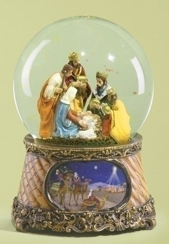 Dome-Nativity w/3 Kings Musical Glitterdome (Little Drummer Boy) (6")