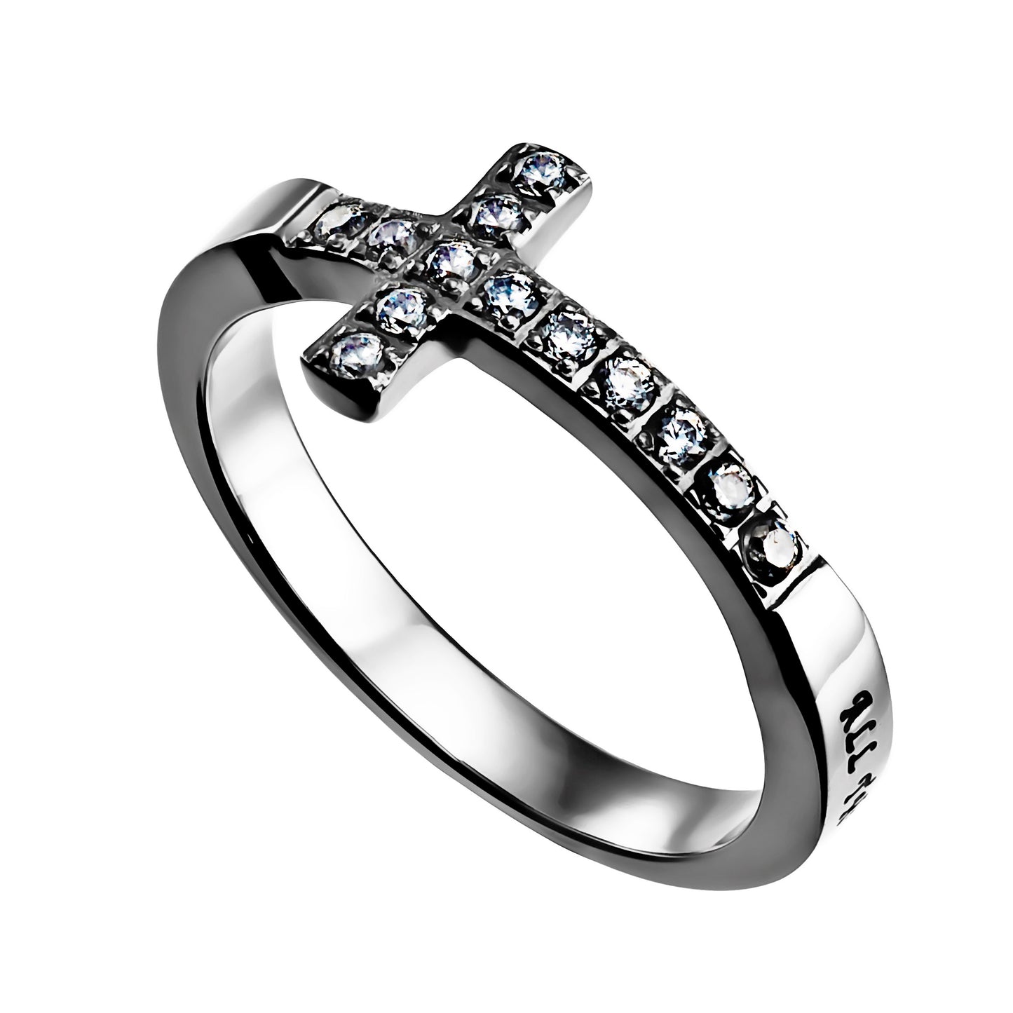 Ring-Sideways Cross-Christ My Strength-Sz  5