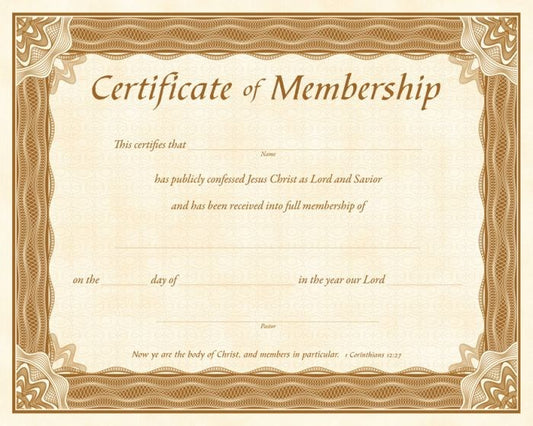 Certificate-Membership (1 Corinthians 12:27) (Parchment) (Pack Of 6)