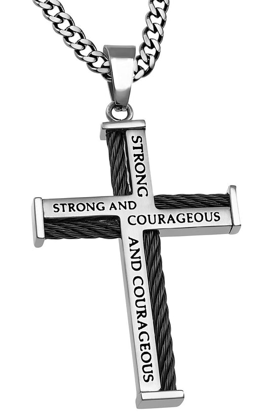 Necklace-Cable Cross-Strong And Courageous (24")