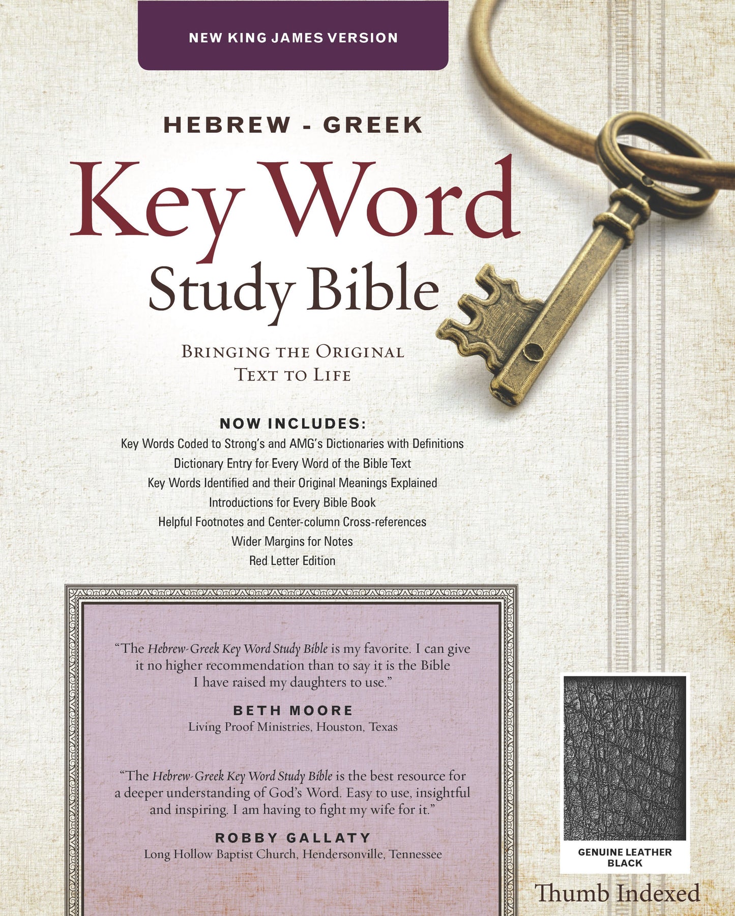 NKJV Hebrew-Greek Key Word Study-Black Genuine Leather Indexed