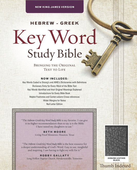 NKJV Hebrew-Greek Key Word Study-Black Genuine Leather Indexed