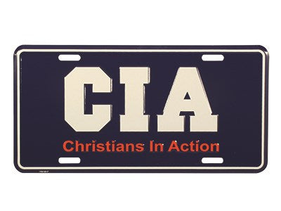 Auto Tag-Christians In Action-Navy/White (6" x 12")