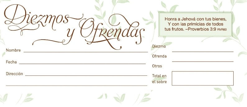 Span-Offering Envelope-Tithe And Offering (Diezmo Y Ofrendas) (Pack Of 100)