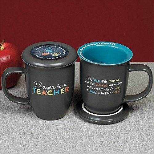 Mug-Grace Outpoured-Prayer For A Teacher-Gray/Teal Interior w/Coaster/Lid