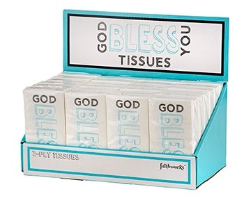 Tissue Display-Pocket-God Bless You-Teal/White (24 Pkg Of 10) (PKGT)