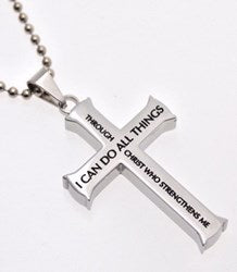 Necklace-Iron Cross-Through Christ (Mens)-24" Ball Chain