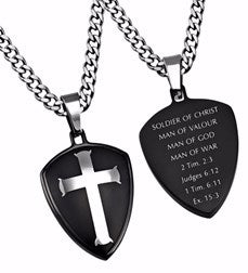 Necklace-Black R2 Shield Cross-Man Of War (24" Chain)