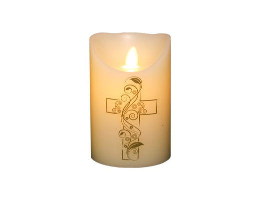 Candle-Marvelous Lights Flameless-Ivory Cross w/Timer (5")