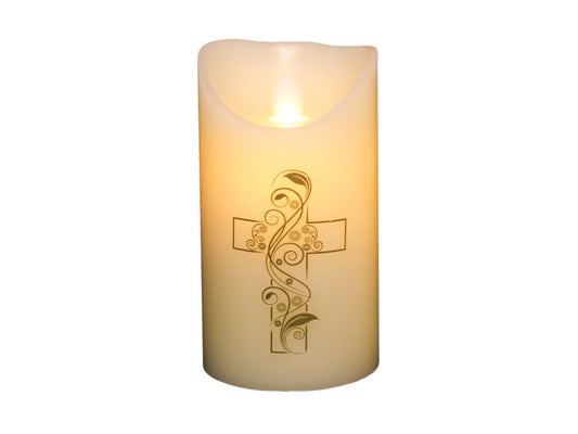 Candle-Marvelous Lights Flameless-Ivory Cross w/Timer (6")