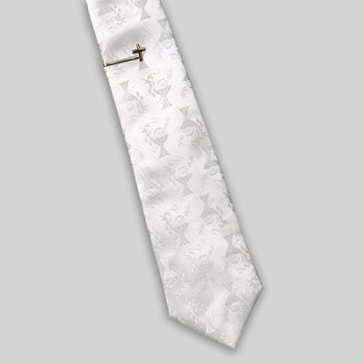 Gift Set-First Communion-Boy's White Tie & Gold Cross Tie Bar