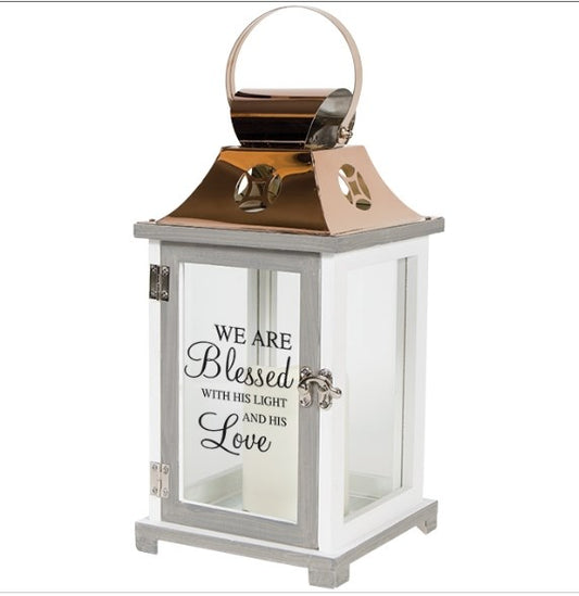 Lantern-Light The Way w/LED Candle & Timer-Blessed With His Love (13.5"x 6.25" x 6.25")