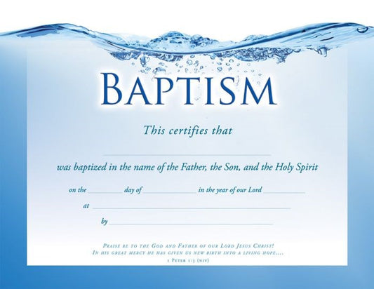 Certificate-Baptism (1 Peter 1:3) (Foil Embossed  Premium Stock) (Pack Of 6)