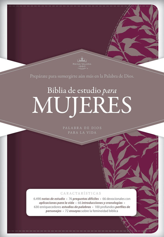 RVR 1960 Study Bible For Women (Biblia de Estudio Para Mujeres)-Red Wine/Fuchsia LeatherTouch