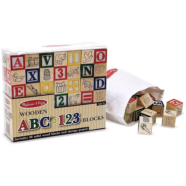 Wooden ABC-123 Blocks (50 Pieces) (Ages 2+)