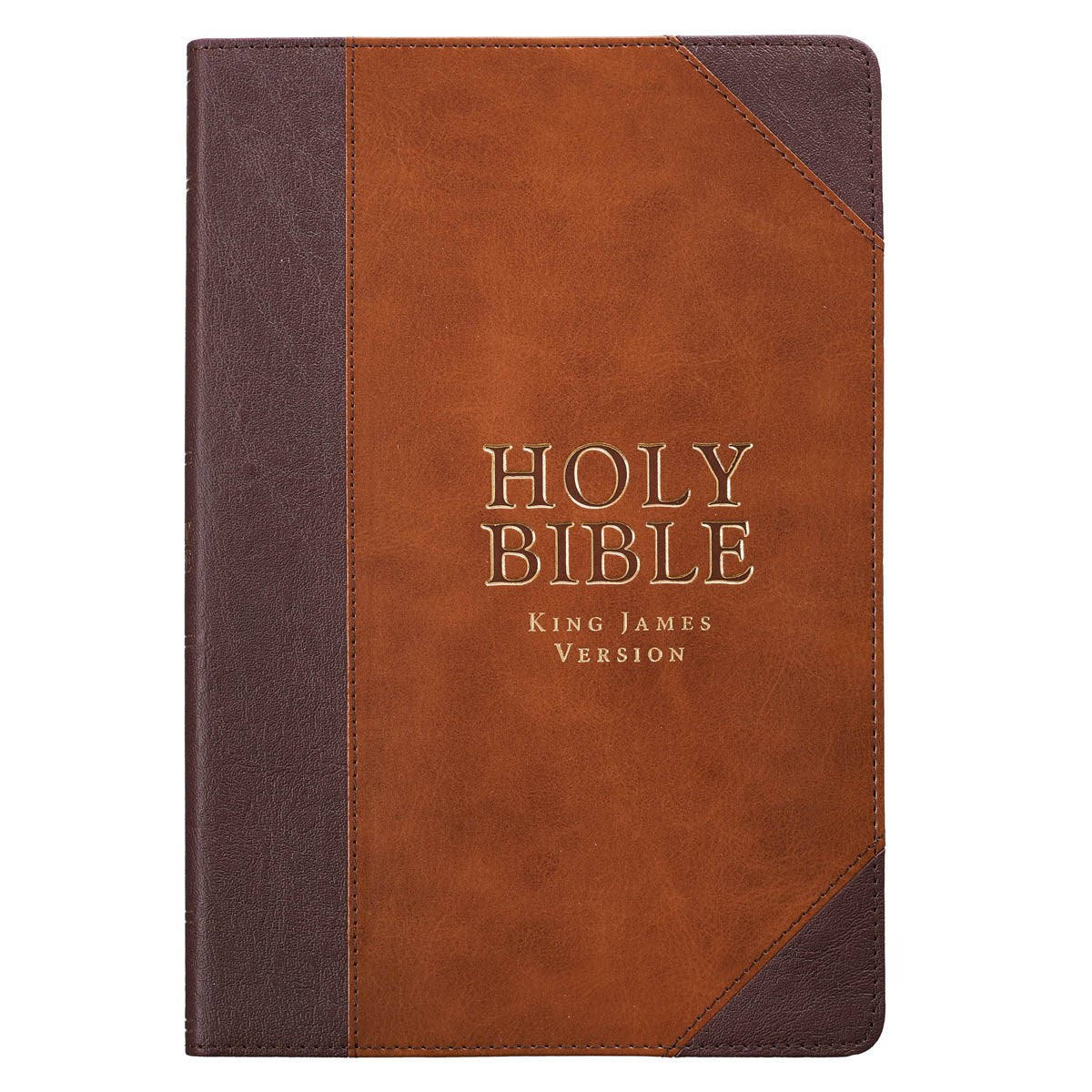 KJV Large Print Thinline Bible-Brown/Tan Portfolio Faux Leather