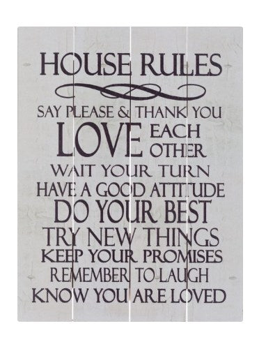 Rustic Pallet Art-House Rules-White (9 x 12)