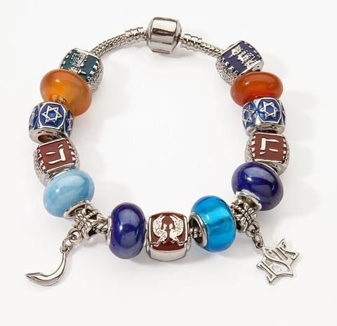 Bracelet-Bible Symbols & Beads w/Shofar & Jesus Star Charms (#9808)