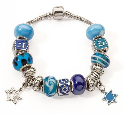 Bracelet-Bible Symbols & Beads w/Star Of David & Jesus Star Charms (#9809)