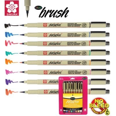 Pen-Pigma Brush Pens (Set Of 8 Colors)