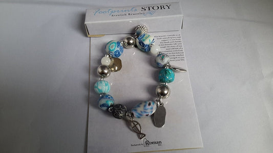 Bracelet-Footprints-Bead & Charm-Stretch w/Prayer Card