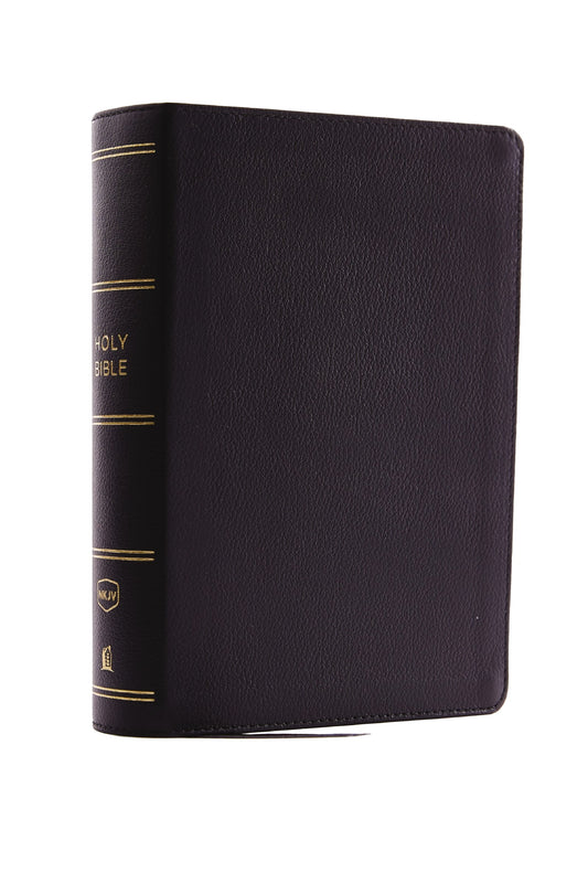 NKJV Compact Single-Column Reference Bible (Comfort Print)-Black Genuine Leather