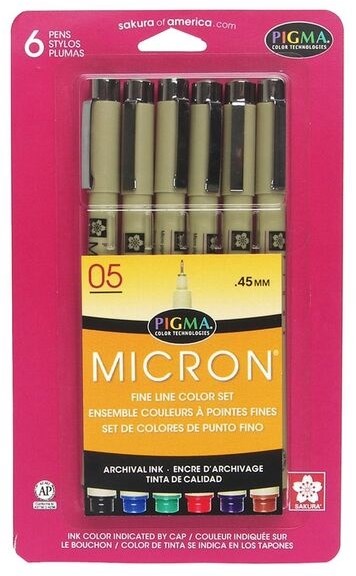 Pen-Pigma Micron (05) Set (6 Pc Assorted Colors)