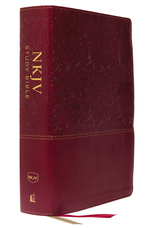 NKJV Study Bible (Full-Color) (Comfort Print)-Cranberry Leathersoft Indexed