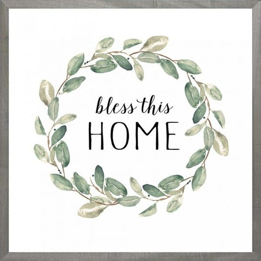 Framed Art-Bless This Home (White) (18 X 18) (Farmhouse Art)