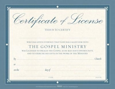 Certificate-License-Minister (5.5" x 3.5") (Pack Of 6)