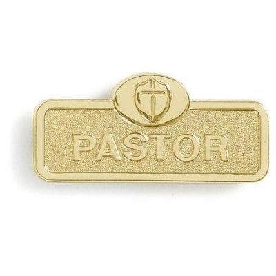 Badge-Pastor w/Cross-Magnetic Back-Brass (2-1/16" x 7/8")