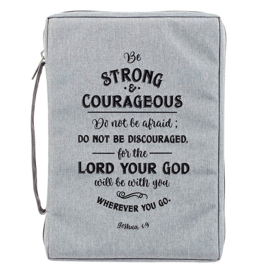 Bible Cover-Value-Strong & Courageous-MED-Gray