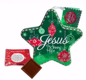 Candy-Jesus Our Shining Hope-Chocolates In Green Star Tin (3.5 Oz)