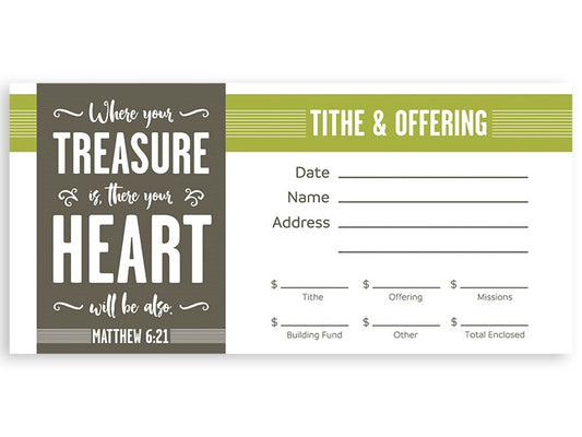 Offering Envelope-Treasure (Matt 6:21) (Pack Of 100)