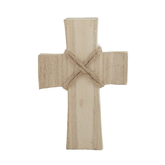 Standing Cross-Paulownia Wood-Natural/Jute (3.25" x 5" x 1.375")