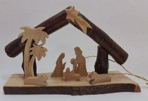 Ornament-Olive Wood-Grotto Nativity (3.75" Tall)