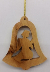 Ornament-Olive Wood-Angel In Bell (3")