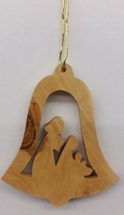 Ornament-Olive Wood-Bell With Nativity (2.5")