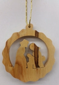 Ornament-Olive Wood-Wreath With Nativity (2")