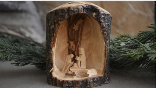 Grotto-Olive Wood-Nativity With Solid Top (3.5" x 3")