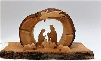 Grotto-Olive Wood-Arched With Holy Family Under Star (3")