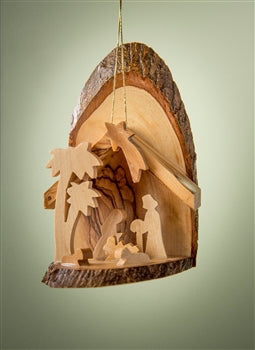 Grotto-Olive Wood-Bark Slice Grotto With Two Palms (4" to  5")