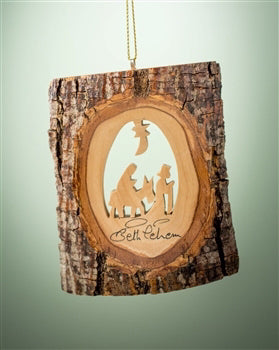 Ornament-Olive Wood-Bark With Flight To Egypt (4")