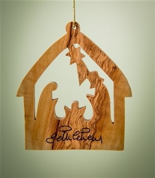 Ornament-Olive Wood-Medium Stable With Nativity (2.5")