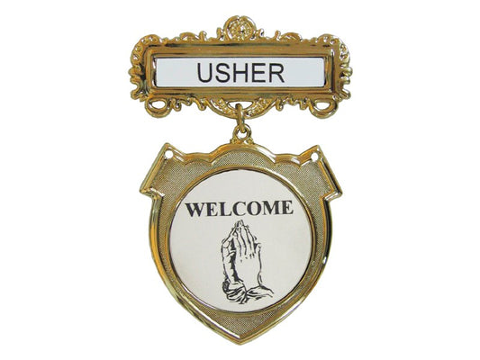 Badge-Usher-Welcome-(Praying Hands)-Magnetic-Brass