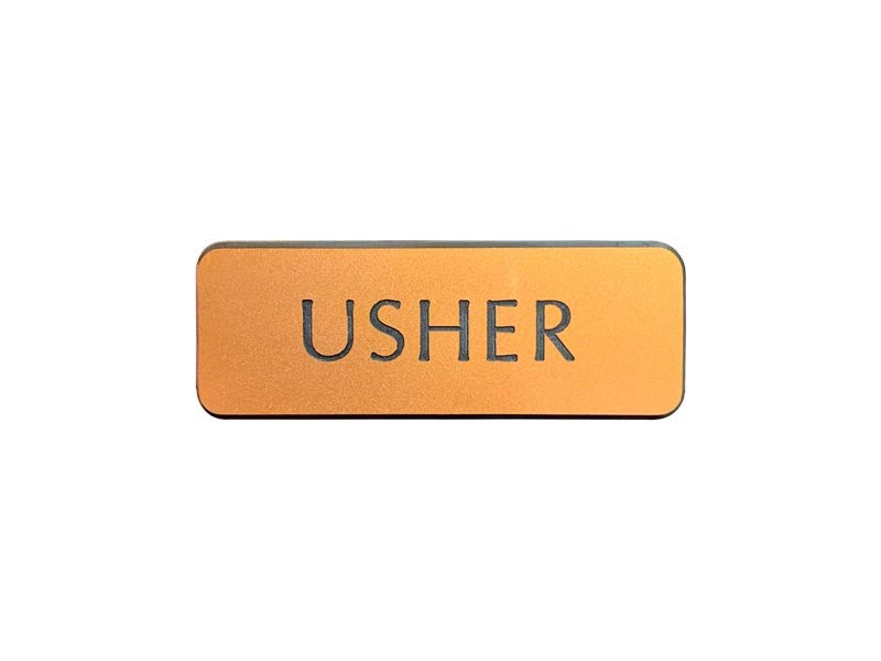 Badge-Contemporary-Usher-Gold/Black-Pin Back