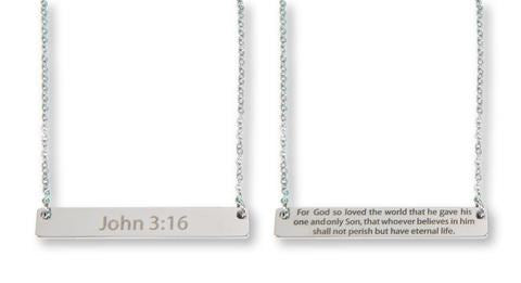 Necklace-John 3:16 Bar Style-Silver (#9606)