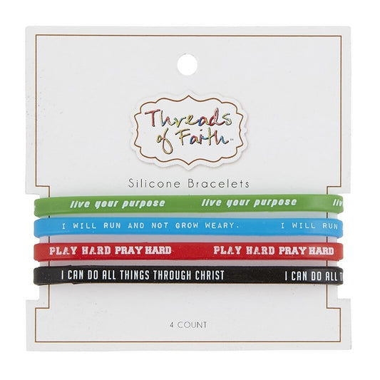 Bracelet Set-Threads Of Faith-Silicone-Live/Run/Play/Do (Set Of 4)