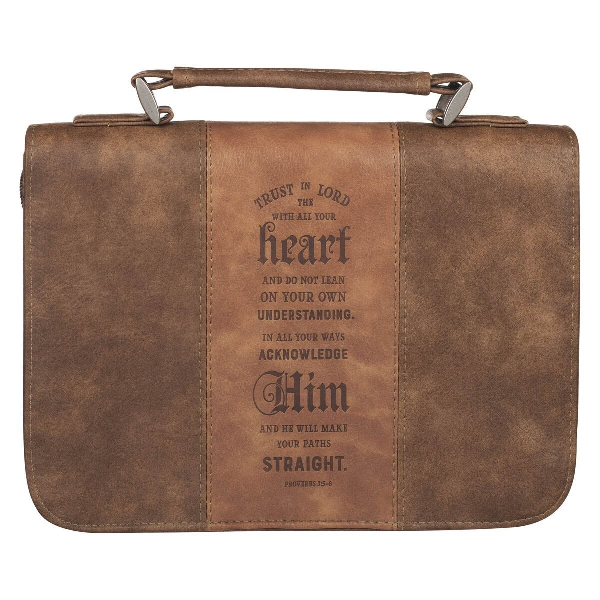 Bible Cover-Trust In The Lord (Proverbs 3:5)-Two-Tone Brown Classic Faux Leather-Large